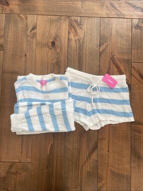 Edikted Blue & White Striped Crewneck Sweater and Shorts Set